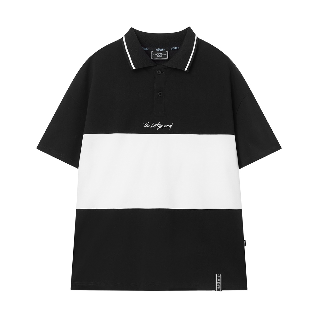 Áo thun TSUN 3 Panel Polo Shirt - Đen/Trắng/Đen - Unisex