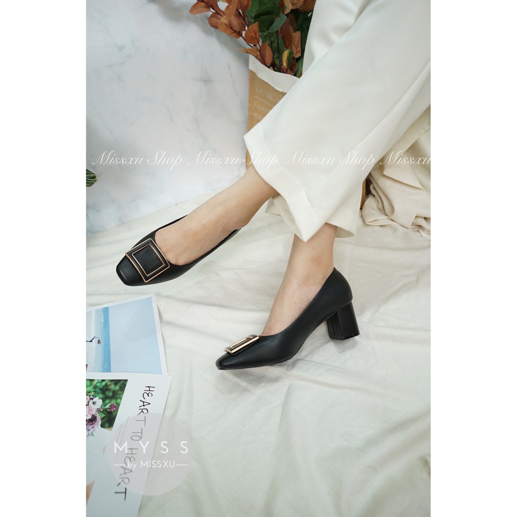 Giày nữ mũi vuông gót trụ 5cm cài khoen thời trang MYSS- CG174
