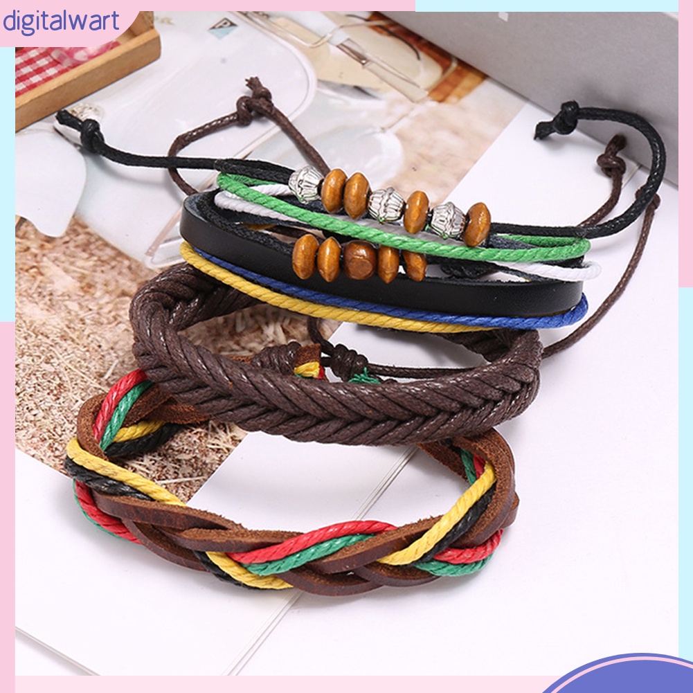 Set 3 Vòng Đeo Tay Chất Liệu Da Nhân Tạo Phong Cách Retro Cho Nam