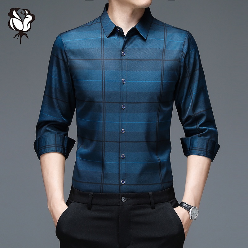 Áo sơ mi dài tay sọc ca rô độc đáo thời trang công sở cho nam với 5 màu lựa chọn