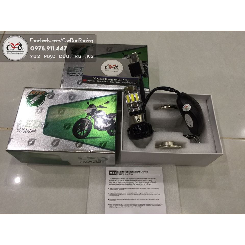 Led 6 tim xe máy hộp xanh lá cây chân H4