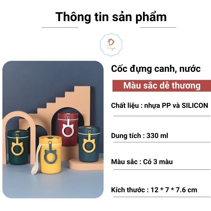 Cốc đựng canh cách nhiệt 2 lớp chống tràn có kèm theo ống hút và thìa