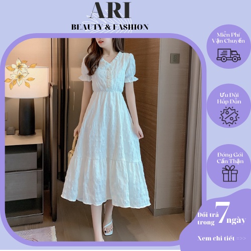 Đầm tiểu thư dáng dài chất đũi nhăn mát Đầm bánh bèo nữ xinh màu trắng, đỏ, đen đi chơi, đi đám cưới, công sở