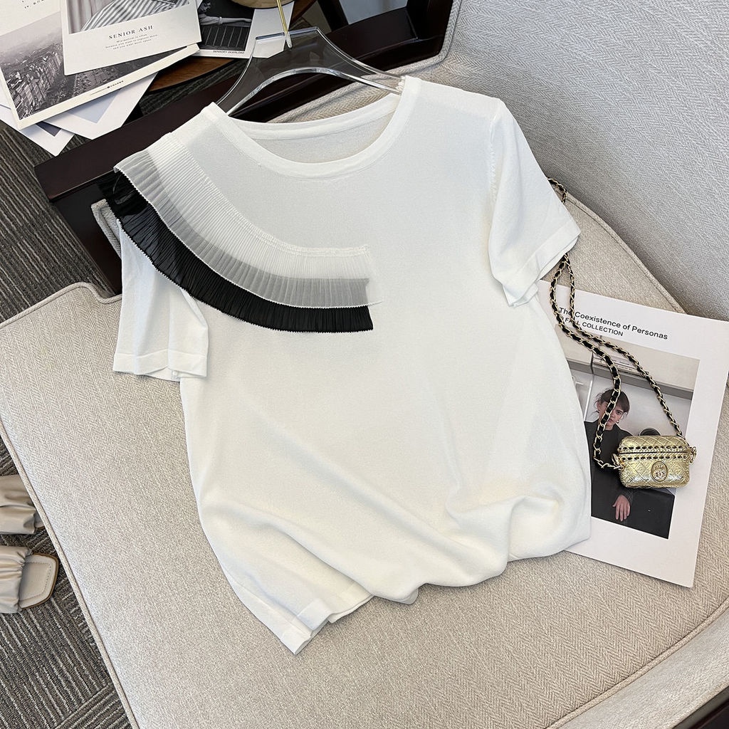Áo Len Tay Ngắn Thiết Kế Khoét Lỗ Nhỏ Nhắn Thời Trang Mùa Hè Hàng Mới