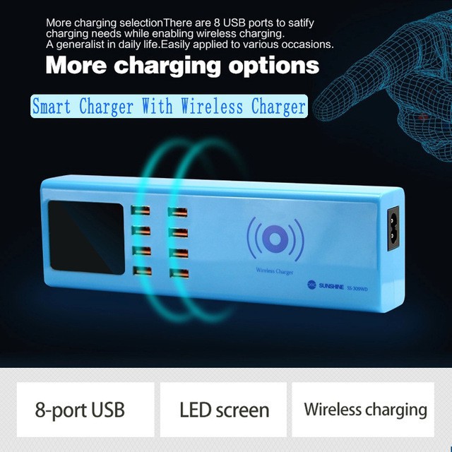 Sạc 8 cổng USB có sạc không dây SS-309WD