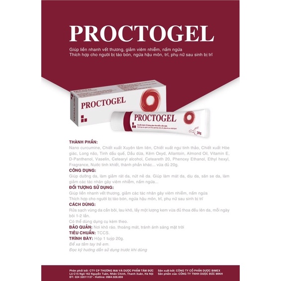 Proctogel - Túp 20g -  Gel bôi trĩ, giúp liền vết thương.