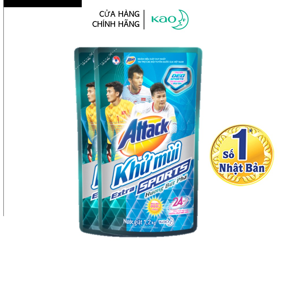 Combo 2 túi nước giặt Attack Khử Mùi Extra Sport Bứt Phá túi 1.2kg