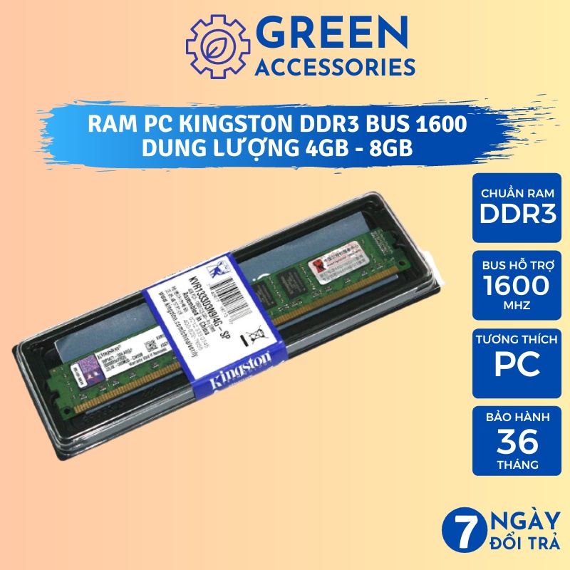 [Mã SKAMNLT7 giảm 10K đơn 0Đ] Ram PC KINGSTON Chuẩn Ram DDR3 8GB | 4GB Bus 1600 MHz, BH 36 Tháng Hàng Nhập Khẩu