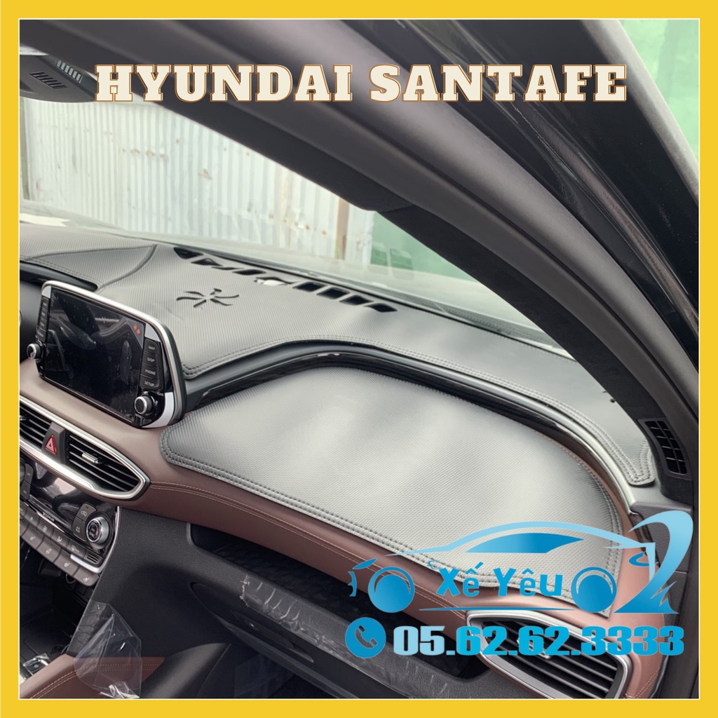 Thảm Taplo Chống Nóng HYUNDAI SANTAFE Da Vân Carbon, Vân Gỗ, hàng cao cấp có đế cao su chống trượt.