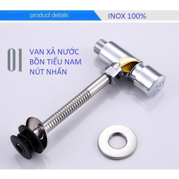 Van xả nước bồn tiểu nam inox 100% nút nhấn