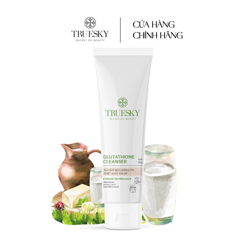 Sữa rửa mặt sáng da và dưỡng ẩm Truesky Glutathione Cleanser chiết xuất sữa dê 50g