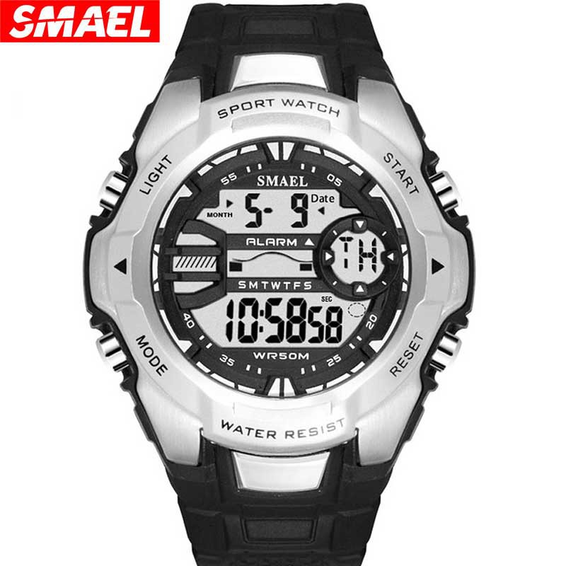 SMAEL Nam Thời trang Thể thao Chronograph Đồng hồ 3Bar Đồng hồ đeo tay bằng nhựa kỹ thuật số chống nước 1340