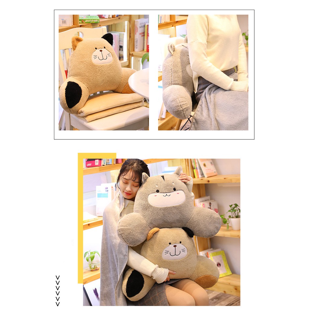 Gối Tựa Lưng KÈM CHĂN 3 in 1 Hình Hamster Ngộ Nghĩnh Cho Dân Văn Phòng, Ô Tô, Sofa, Đầu Giường, Trẻ Em - GTL09