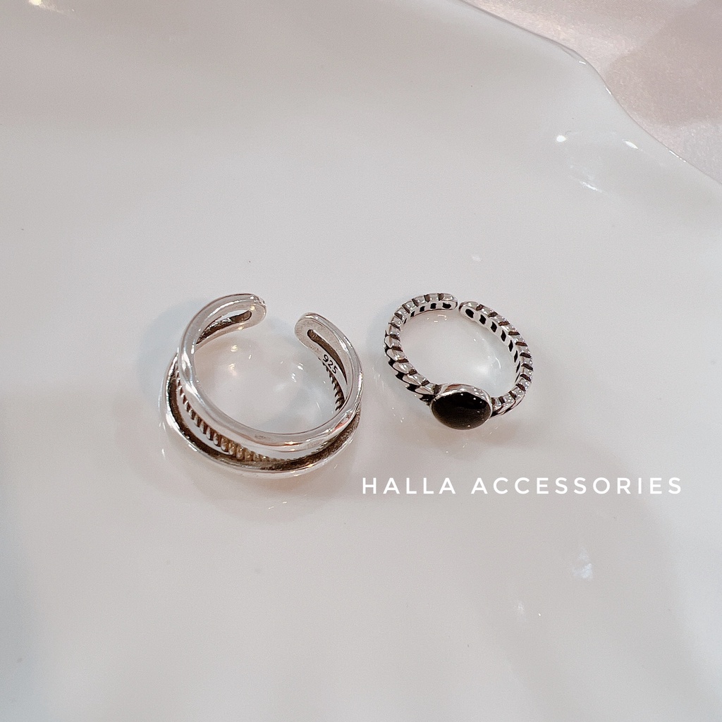 Nhẫn Nữ phủ Bạc S925 Black Vintage cao cấp HALLA