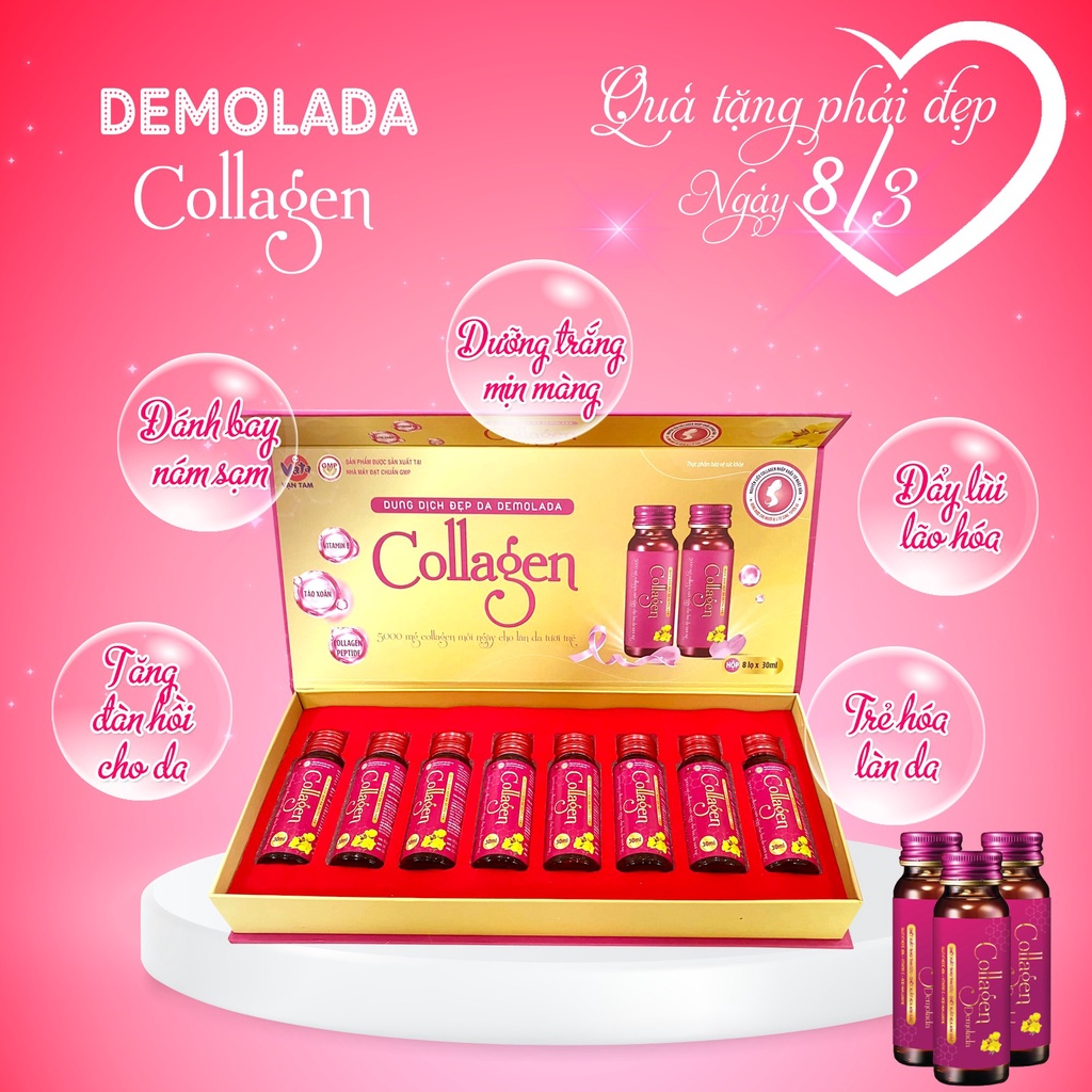 Collagen nước sáng đẹp da,dung dịch đẹp da DEMOLADA VẠN TAM hộp 8 chai 30ml