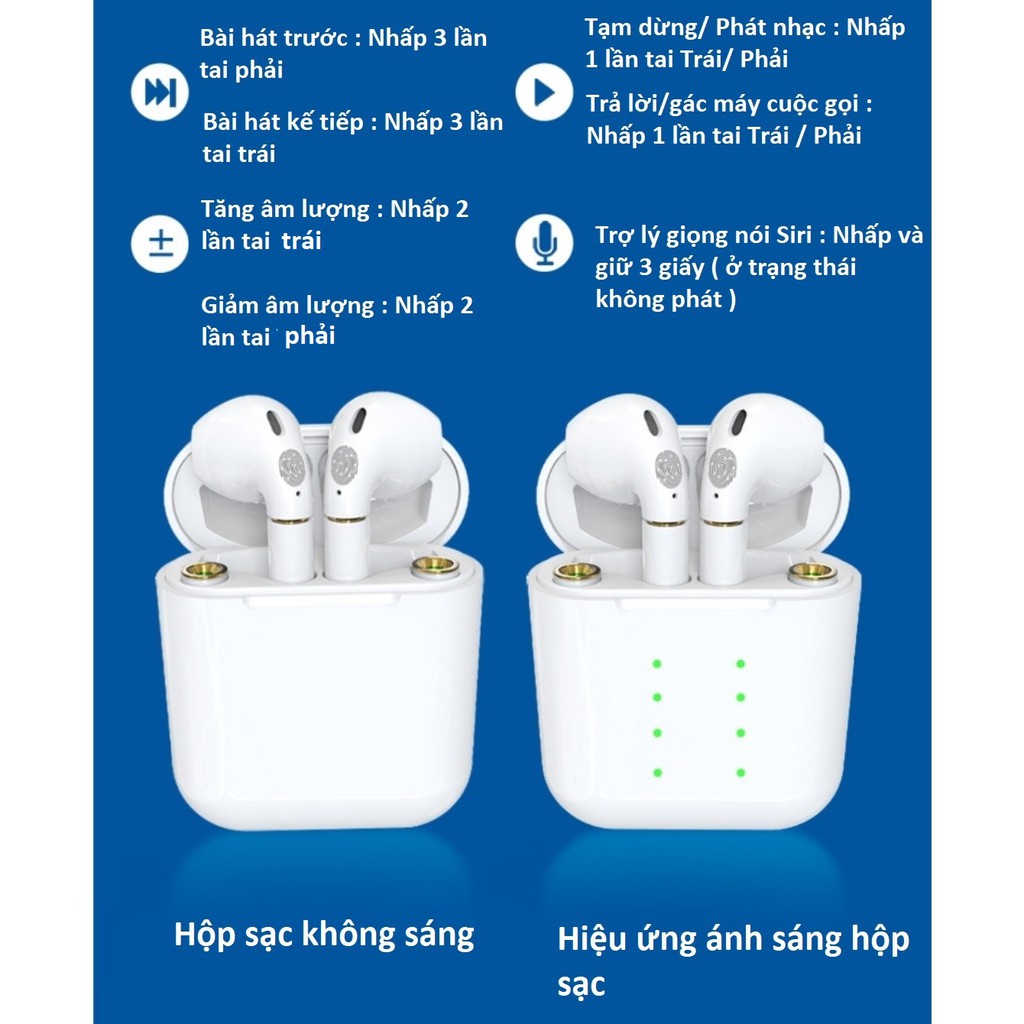 Tai Nghe Bluetooth Không Dây TWS , Cảm Ứng Vân tay, Chip 5.0, Sử Dụng 4 Pin Thay Thế Tiện Dụng, Chức Năng Siri.
