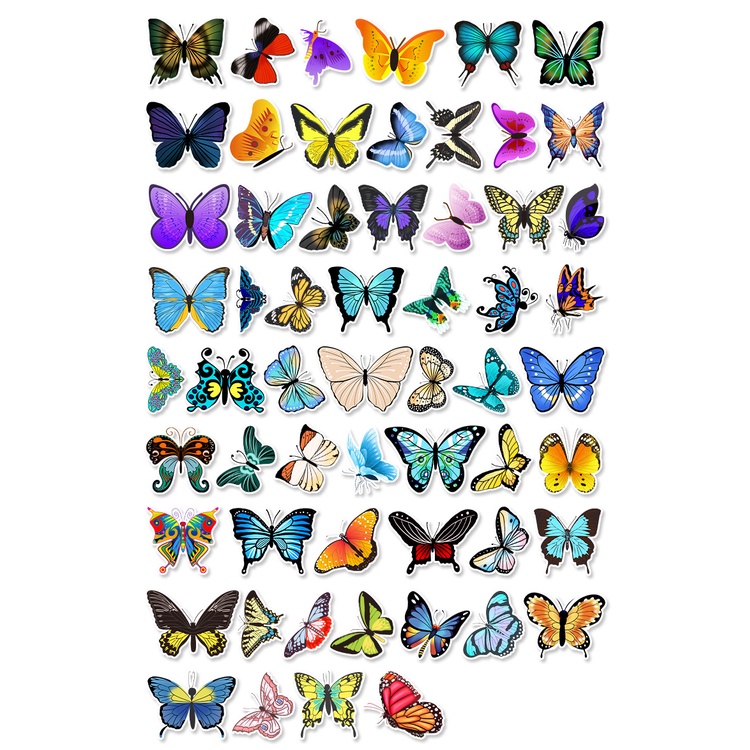 Combo 30 Sticker Chống Nước Decal Dán Điện Thoại Laptop Mũ Bảo Hiểm Vali Đàn Guitar Bình Nước Sổ Tay Graffiti [BƯỚM]