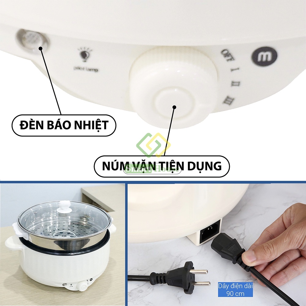 (Tặng xửng hấp)Nồi Lẩu Điện Nướng Mini Đa Năng Nấu Nhanh Nồi Đa Năng Mishio MK275 Bảo hành 12 tháng- Smart House