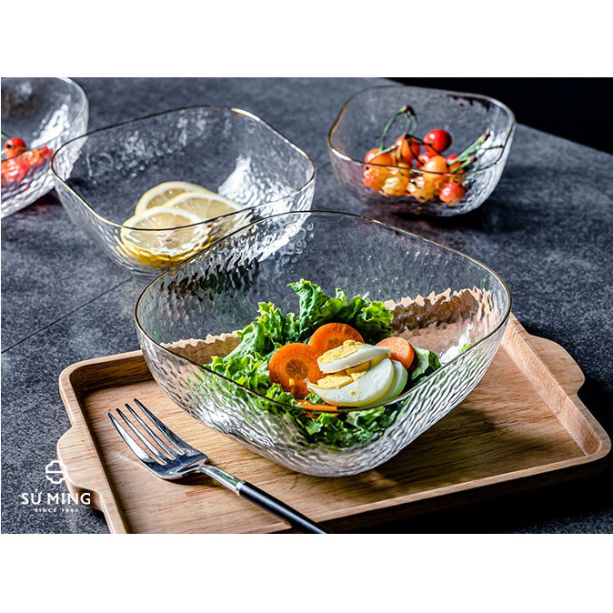 Bát Tô Thuỷ Tinh Đẹp [NHẬT BẢN][VIỀN VÀNG] đựng hoa quả, salad, trang trí nhà cửa đẹp, thuỷ tinh chịu nhiệt