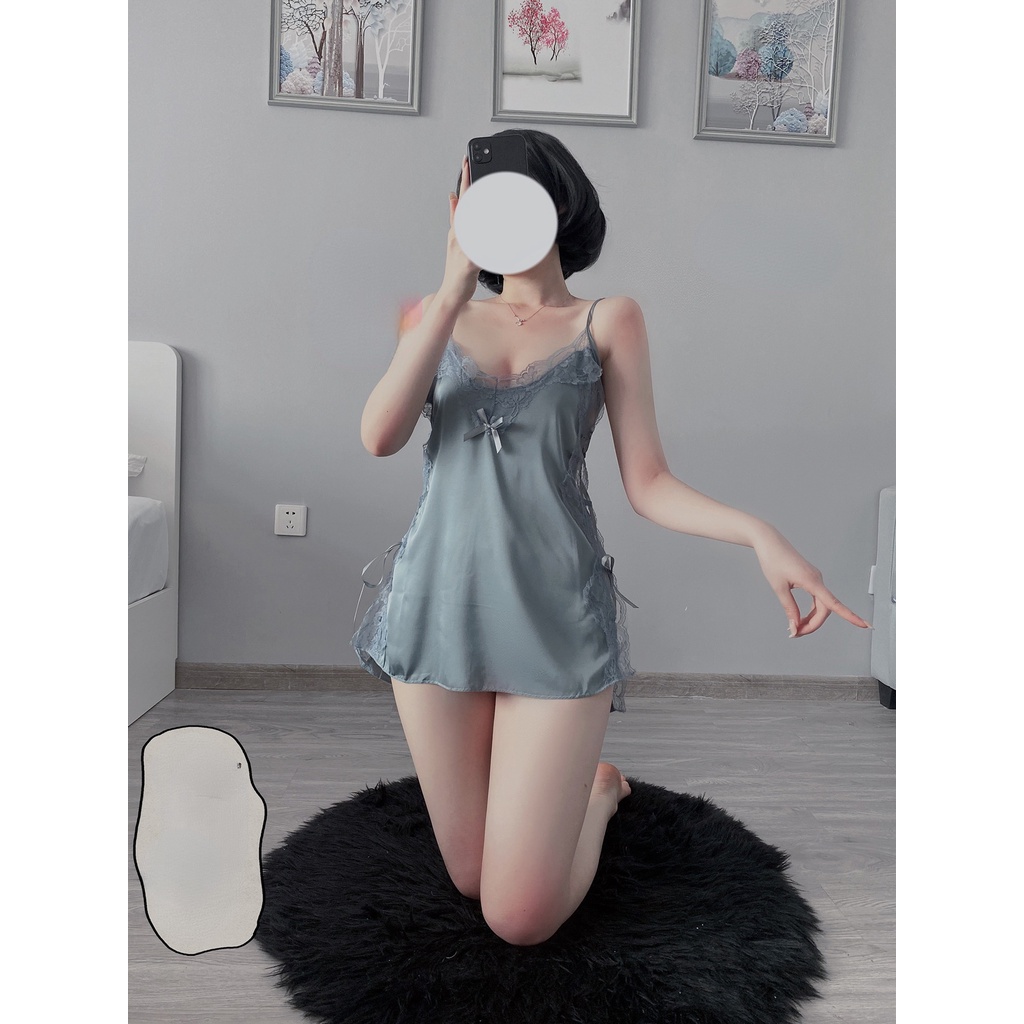 Đầm Ngủ Hai Dây Vải Voan Satin Phối Ren Phong Cách Quyến Rũ Hàng Mới | BigBuy360 - bigbuy360.vn