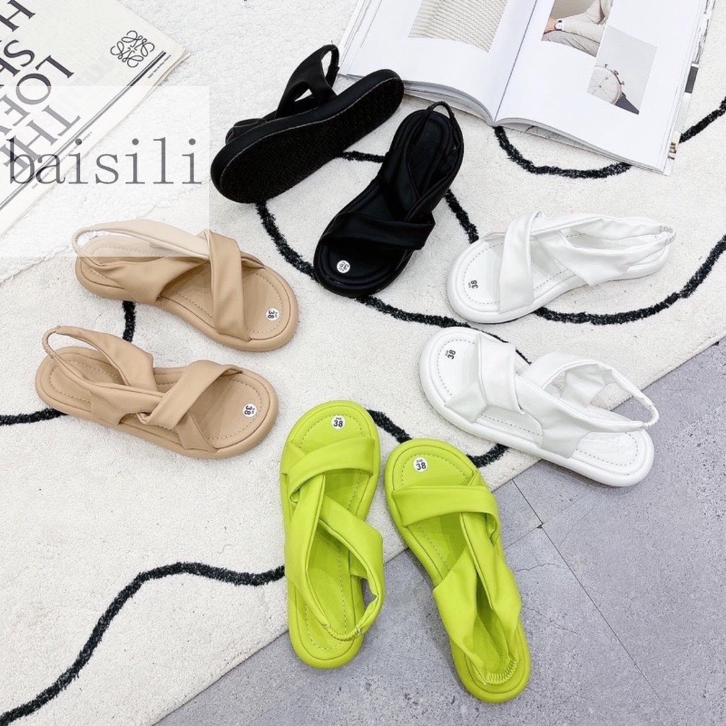 SANDAL ĐẾ BẰNG BAISILI - GIÀY NỮ QUAI NGANG XOẮN CAO CẤP - GIÀY ĐẾ BÁNH MÌ QUẮN BÊN BS220838