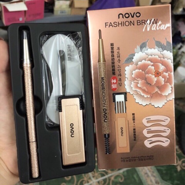 SET BỘ 4 CHÌ MÀY 2 ĐẦU+ 3 KHUÔN KẺ MÀY NoVo Chính hãng