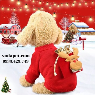ÁO NOEL CHO CHÓ MÈO HÌNH TUẦN LỘC 3D KÈM TÚI GẤM XUDAPET- SP000538