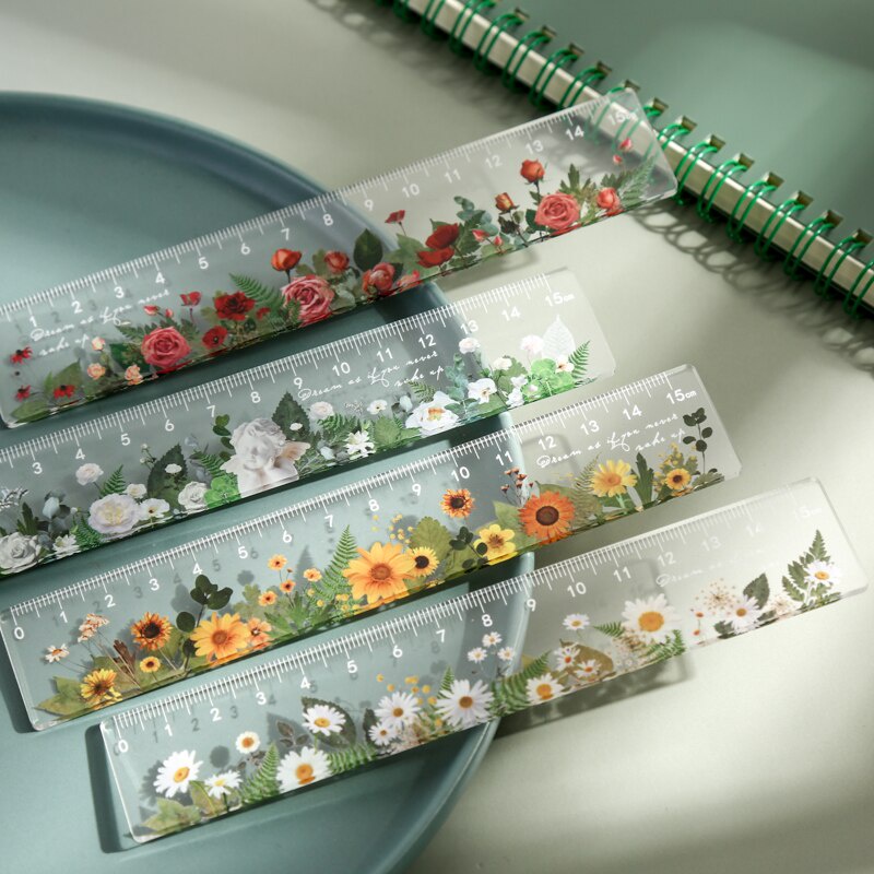 Thước kẻ bằng acrylic trong suốt họa tiết hoa hoạt hình cho bé gái