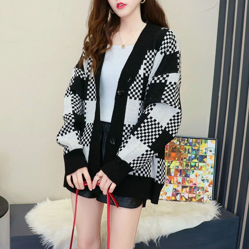 Áo Khoác Cardigan Dệt Kim Tay Dài Dáng Rộng Kẻ Sọc Xinh Xắn Cho Nữ