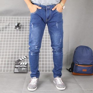 Quần jean nam xanh co giãn bấm 3 khuy nút TS231 Tronshop