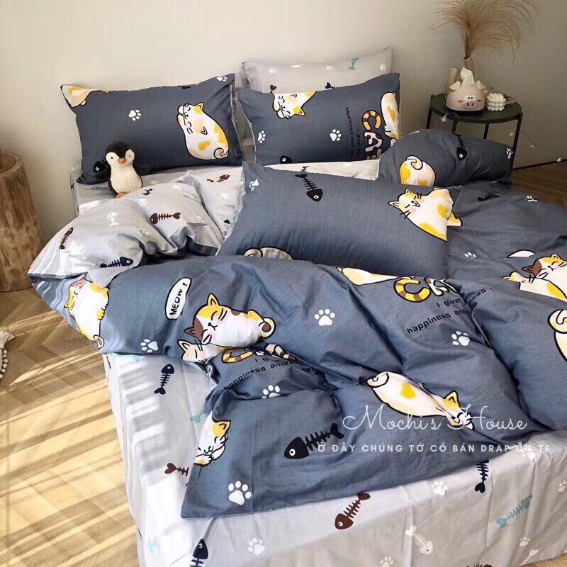 [VẢI SIÊU ĐẸP] BỘ CHĂN GA GỐI COTON POLY NHỮNG CHÚ MÈO MẬP MẠP SIÊU XINH | BigBuy360 - bigbuy360.vn