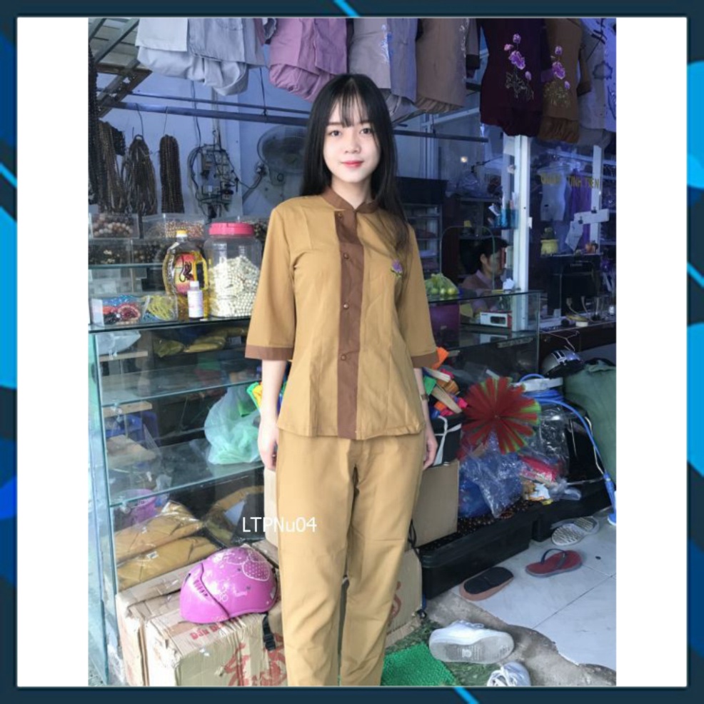 áo lam đi chùa nữ cổ lãnh tụ thêu sen