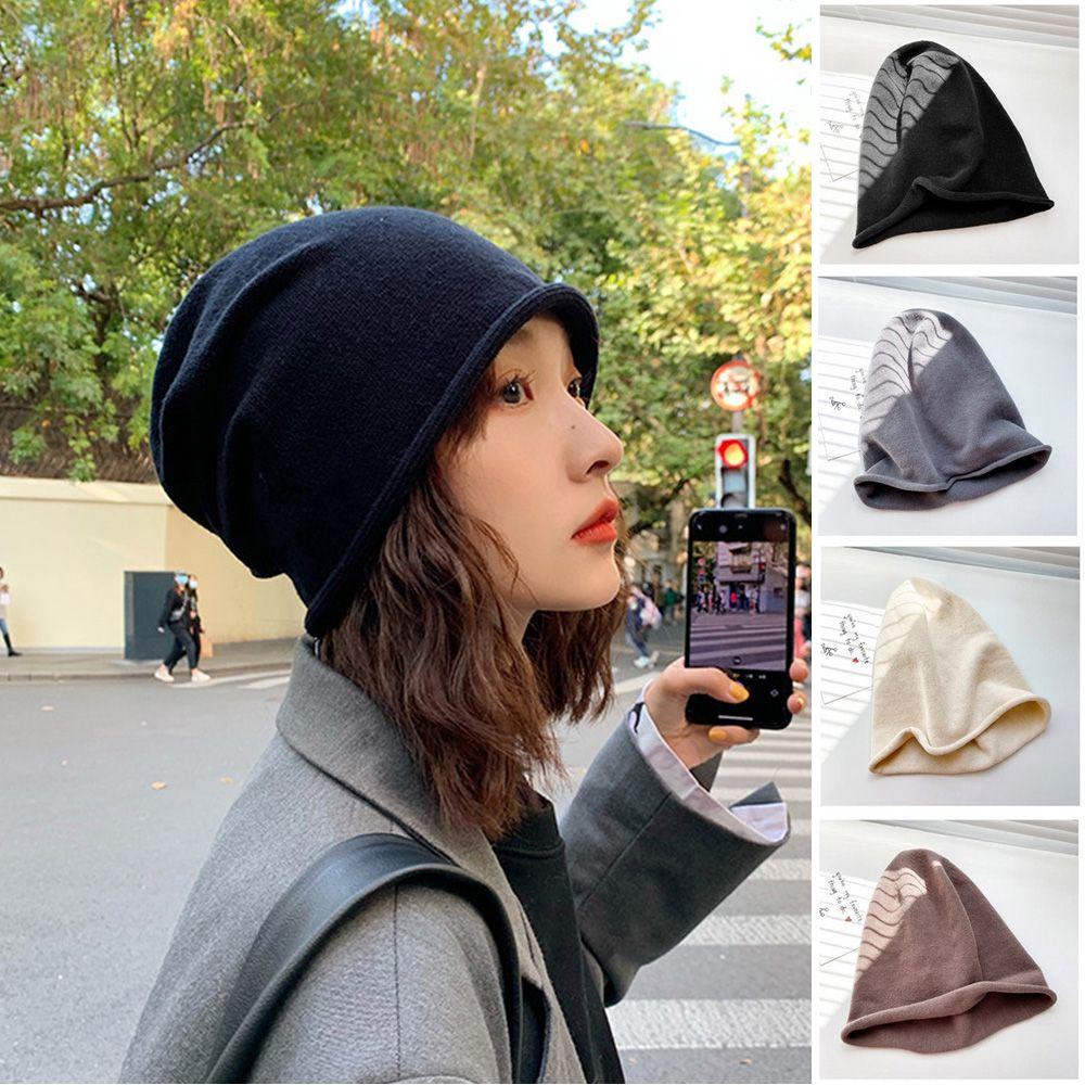 Mũ Beanie Dệt Kim Màu Trơn Dễ Thương Cho Nam Nữ