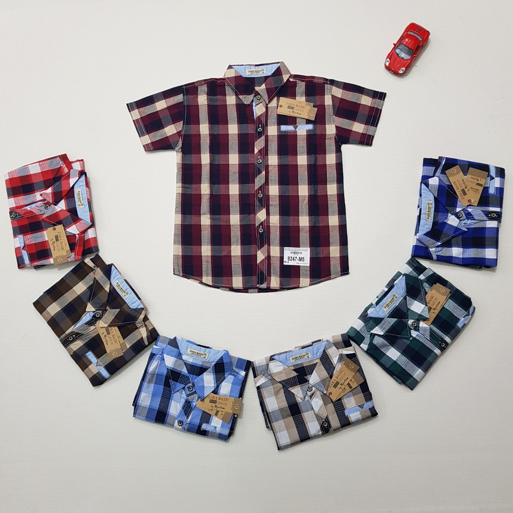 9247-M1- Áo sơ mi BT,thô,cộc tay,ca rô,kẻ xanh coban,Made in VietNam,size to 12-18/ri6,(combo 6 sản phẩm từ nhỏ đến lớn)