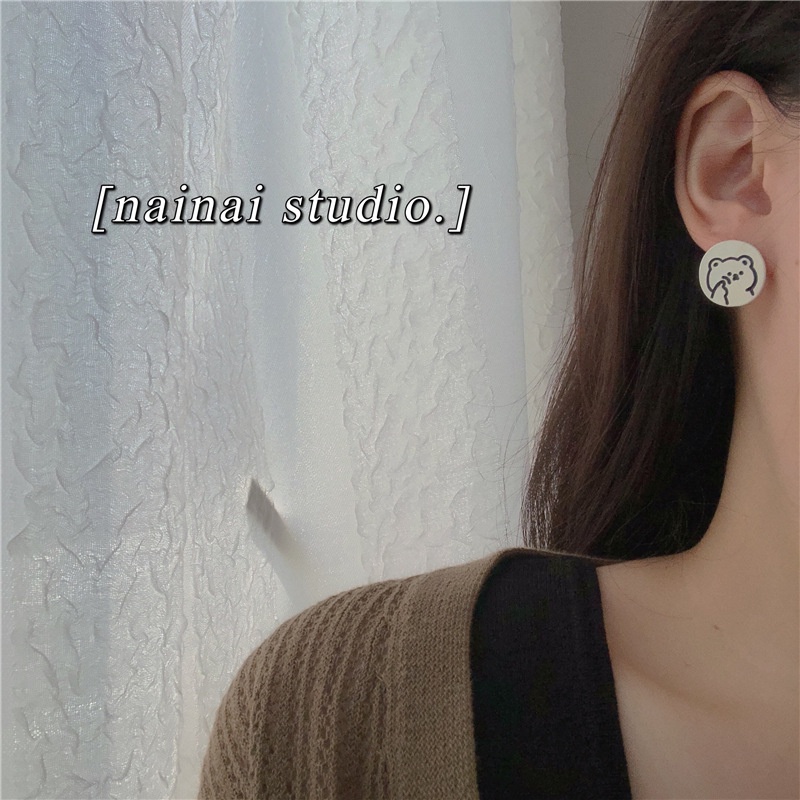 Khuyên Tai Tròn Không Xỏ Xỏ Hình Gấu Trắng Dễ Thương Phong Cách Nhật Bản Hàn Quốc Cho Nữ