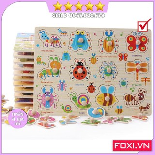 Bảng núm gỗ-To-Bảng hình-chữ cái bằng gỗ-Montessori ghép chữ-hình-Phát triển khả băng ghi nhớ-tưởng tượng-suy luận-logic