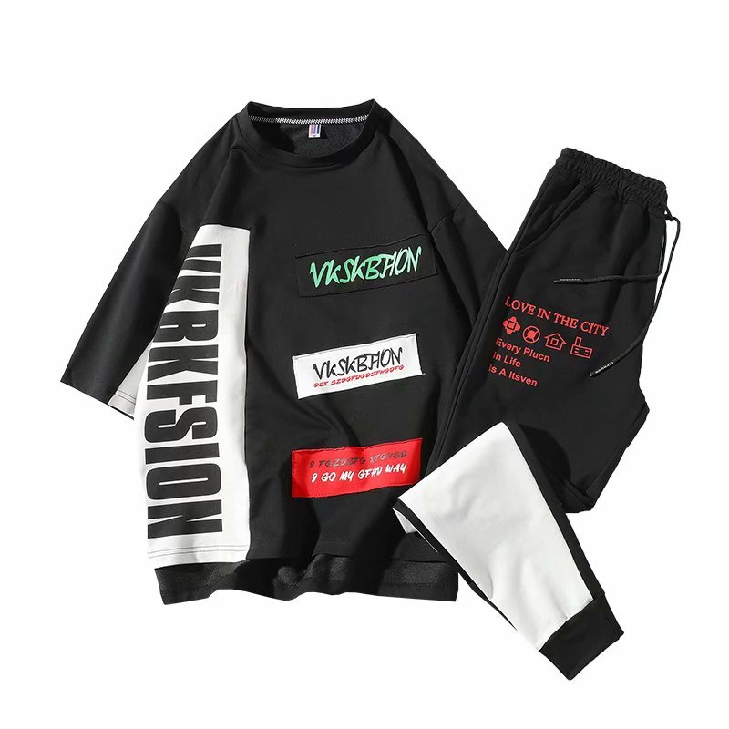 Men's Dynamic Style Short Sleeve T-shirt And Loose Pants Set | BigBuy360 - bigbuy360.vn