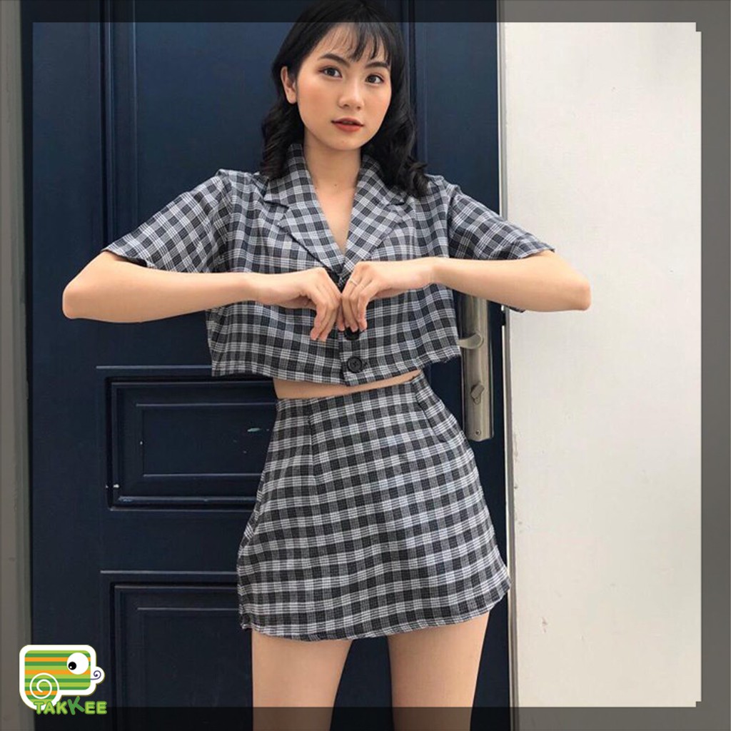 Set chân váy áo croptop kẻ hàng siêu đẹp