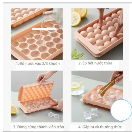 Khay đá nhựa dẻo – Khay đá có nắp, trữ đồ ăn dặm cho bé – Khuôn thạch rau câu – Khay đá hình bi tròn, mặt cười