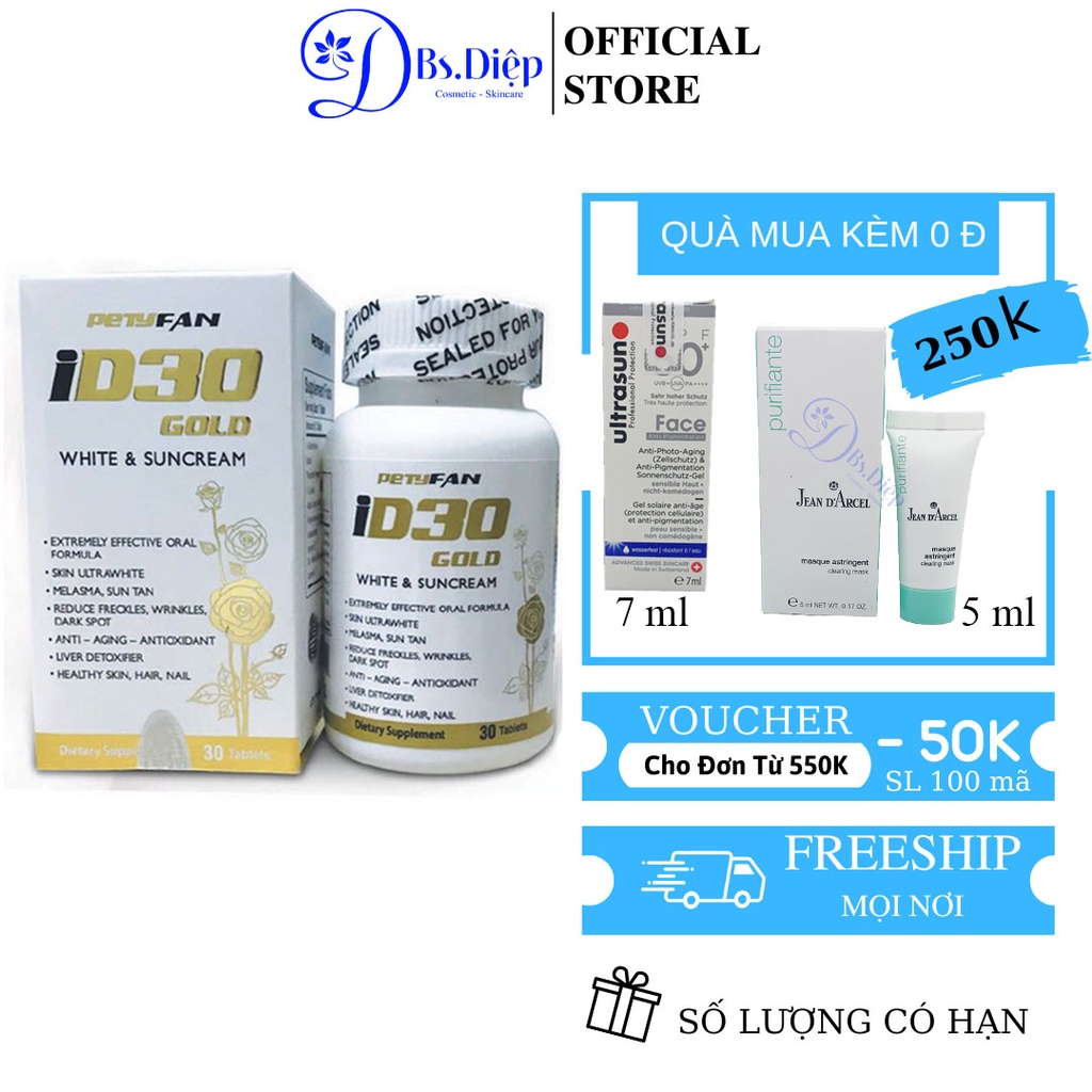 Viên Uống Chống Nắng Trắng Da ID30 Gold White & Suncream | BigBuy360 - bigbuy360.vn