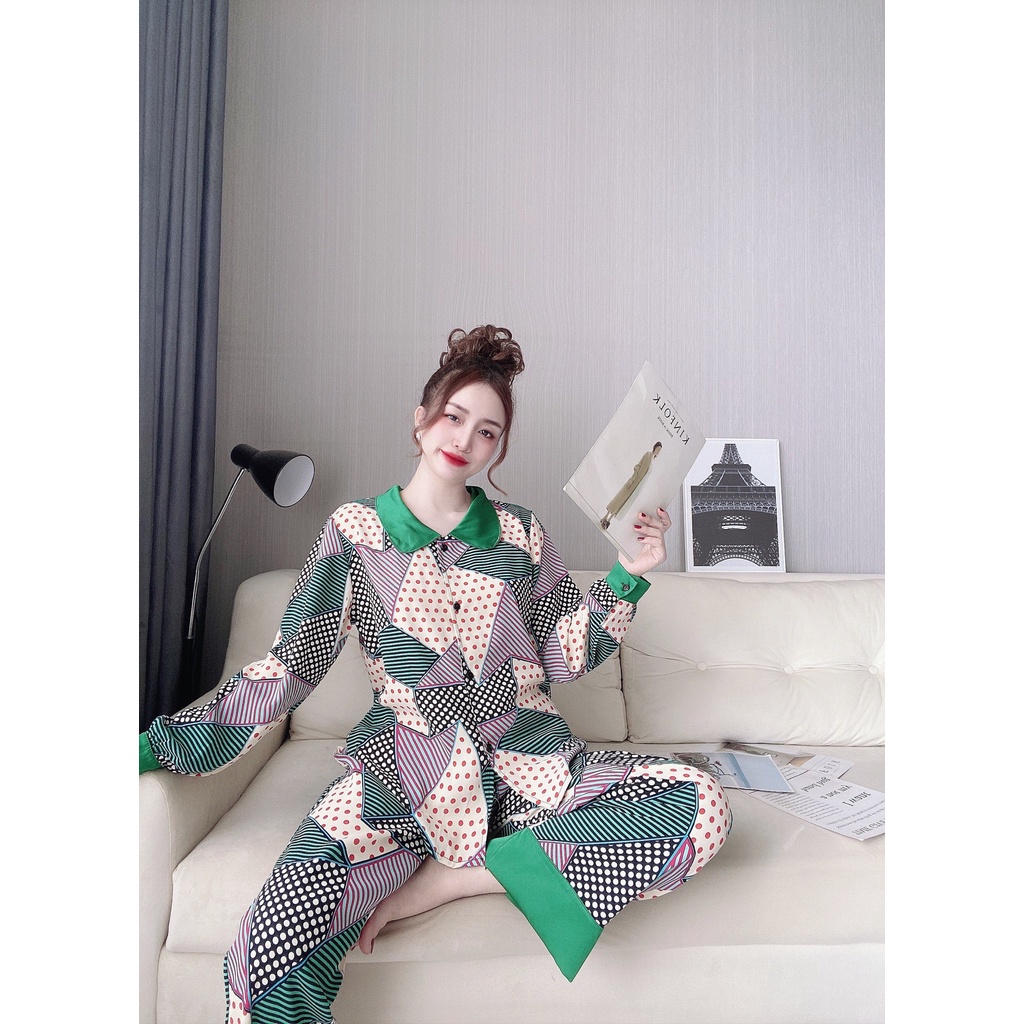 Đồ bộ nữ dài chất liệu lụa 100D có hoạ tiết trẻ trung mặc nhà đẹp | BigBuy360 - bigbuy360.vn