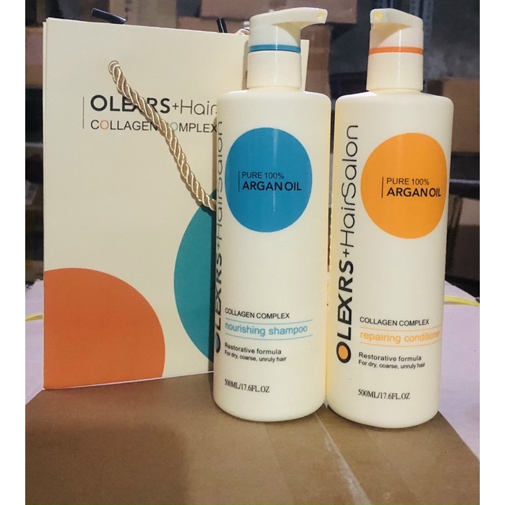 Cặp Dầu Gội Xả Olexrs Argan Oil Collagen Hair Salon 500ML chính hãng phục hồi Tóc Khô Hư Tổn giảm gẫy rụng