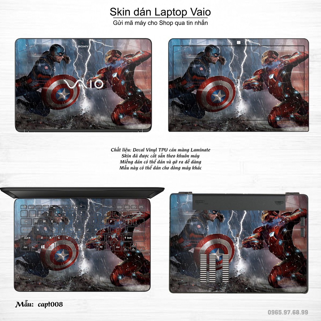 Skin dán Laptop Sony Vaio in hình Captain (inbox mã máy cho Shop)