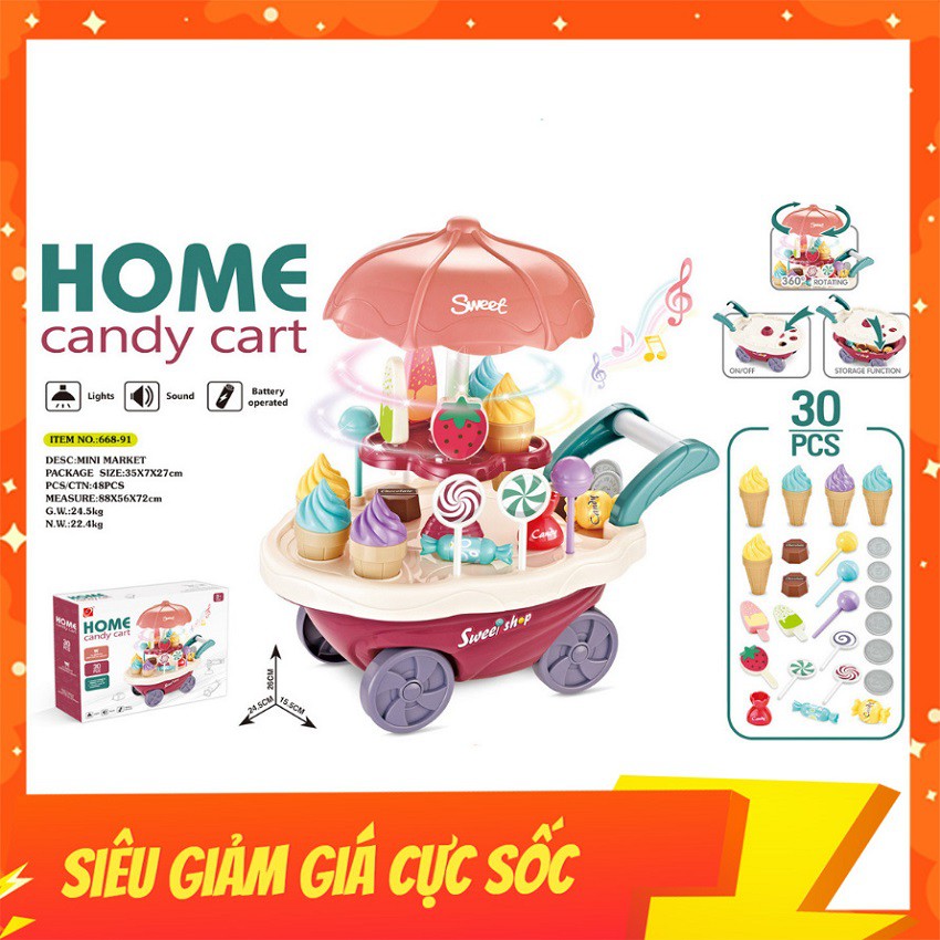 Đồ Chơi Xe Bán Kem 30 Chi Tiết, Màu Sắc Đa Dạng, Có Đèn Sáng Và Phát Nhạc Vui Nhộn, Cho Các Bé Chơi Đồ Hàng Với Nhau