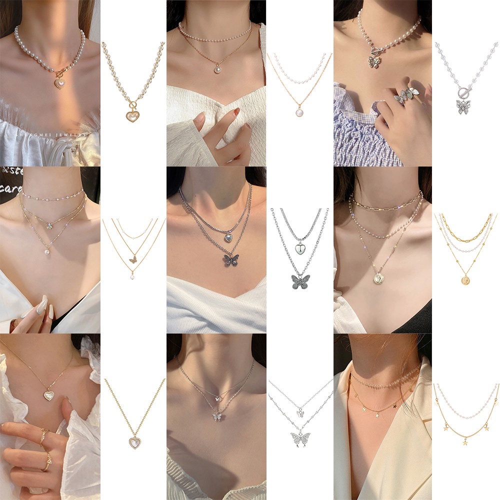 Vòng Cổ Ngọc Trai Hàn Quốc Cho Nữ Bướm Hình Trái Tim Choker Mặt Dây Chuyền Phụ Kiện Trang Sức Thời Trang