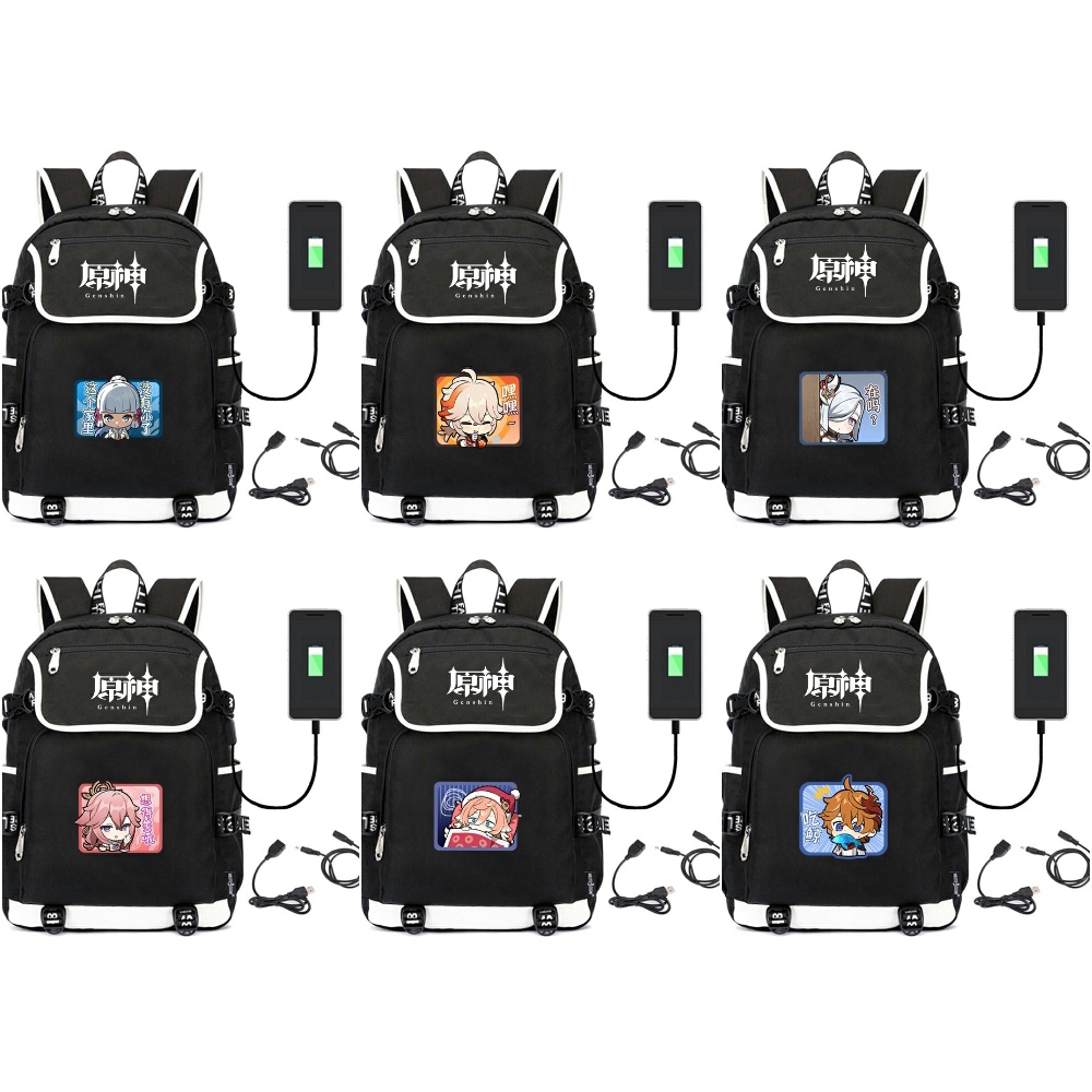 Balo nắp ngang in hình GENSHIN IMPACT ver CHỮ NHẬT M2 anime chibi Thiết kế thông minh đi học cho nam nữ