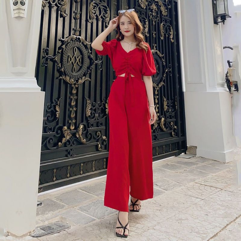 set bộ áo rút dây quần suông thiết kế