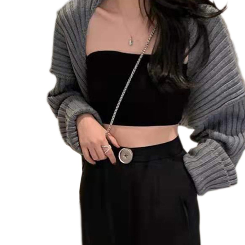 Áo Khoác Cardigan Dệt Kim Tay Dài Dáng Rộng Màu Trơn Thời Trang Cho Nữ