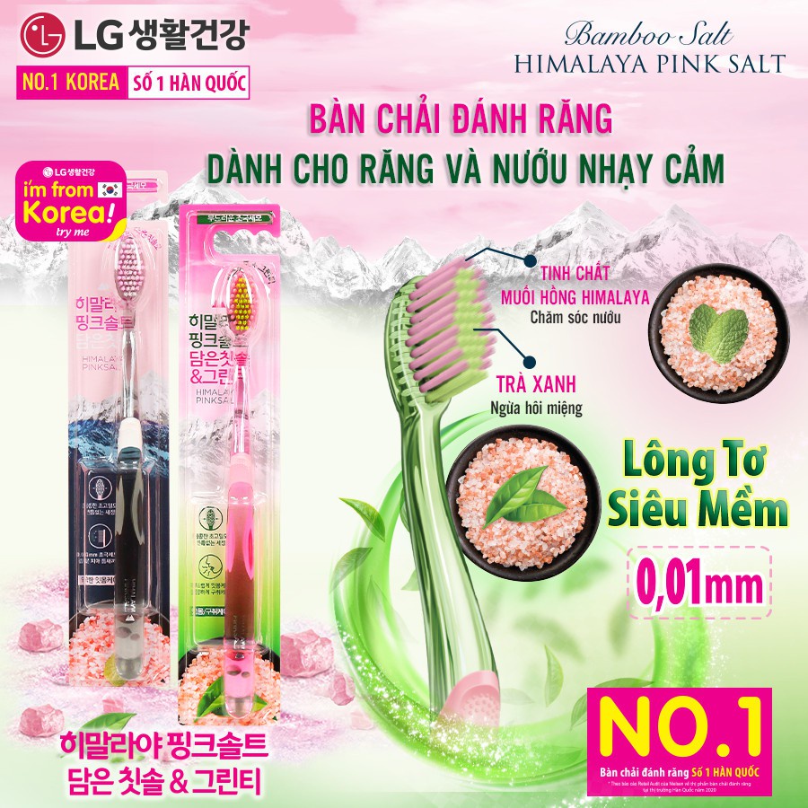 Bàn chải răng Bamboo Salt Himalaya Pink Salt Tinh chất muối hồng và trà xanh giúp hơi thở thơm mát (màu ngẫu nhiên)