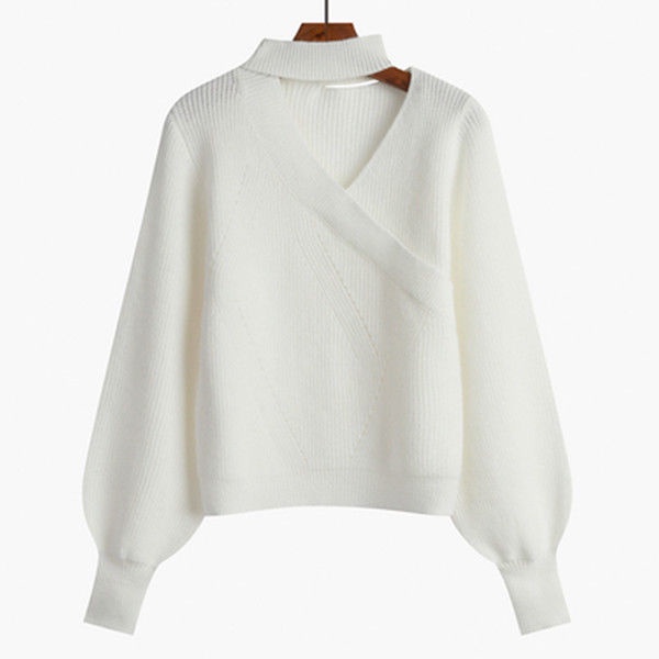 Áo sweater dệt kim cổ chữ v thời trang năm mới xinh xắn